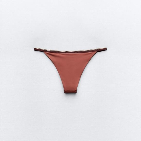 Zara Brick color Contrast Bikini Bottom contrast trim embroidery Interior lining - Picture 6 of 7